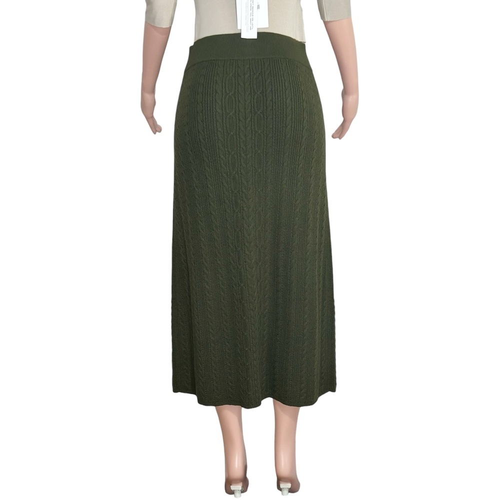 SÉZANE Marilou Merino Wool/Cotton Cable Knit Midi Skirt, Khaki, Large - Picture 10 of 13